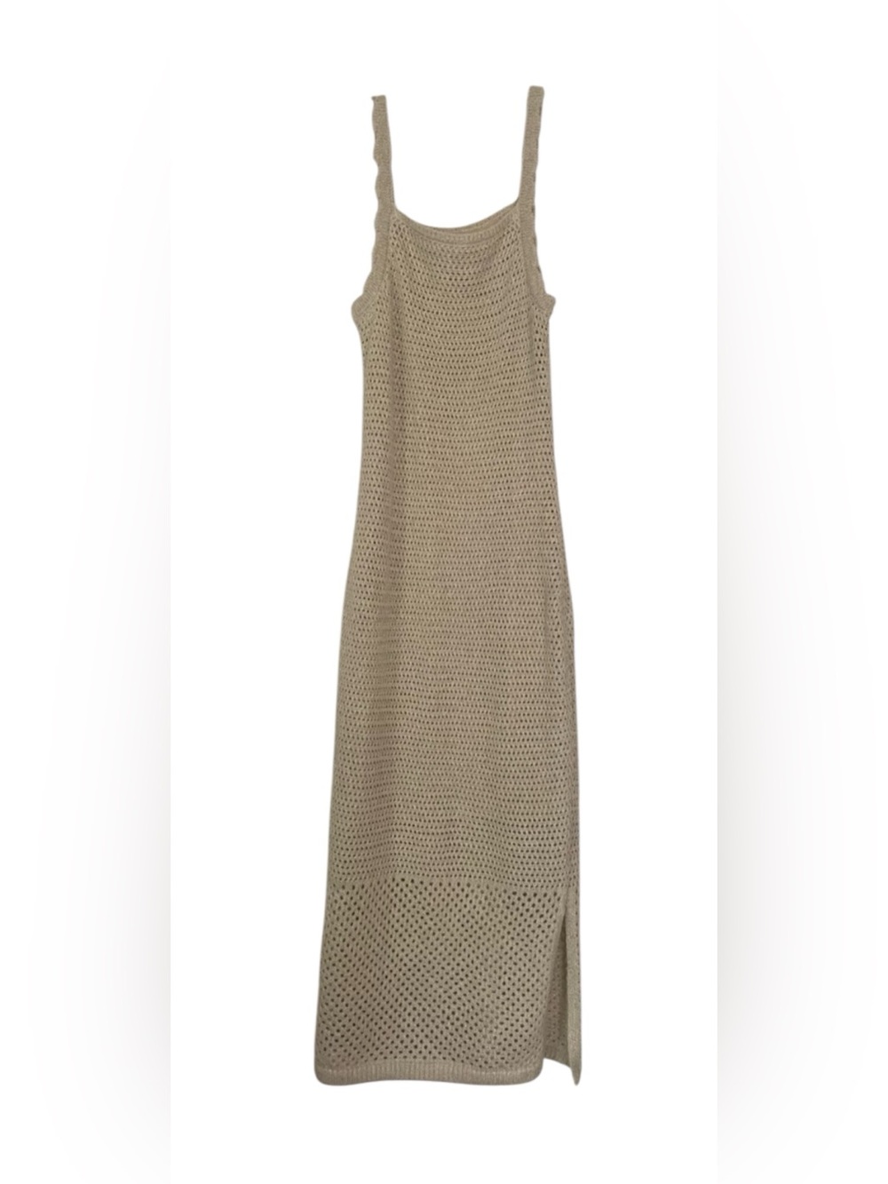 Joie Metallic Crochet Knit Scalloped Midi Dress Gold Shimmer Boho Slit XS